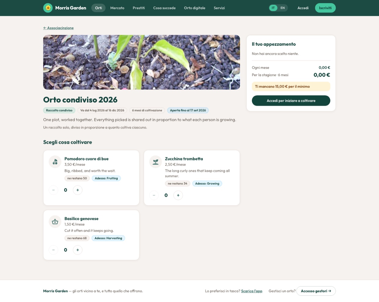 Choosing the plants in a season